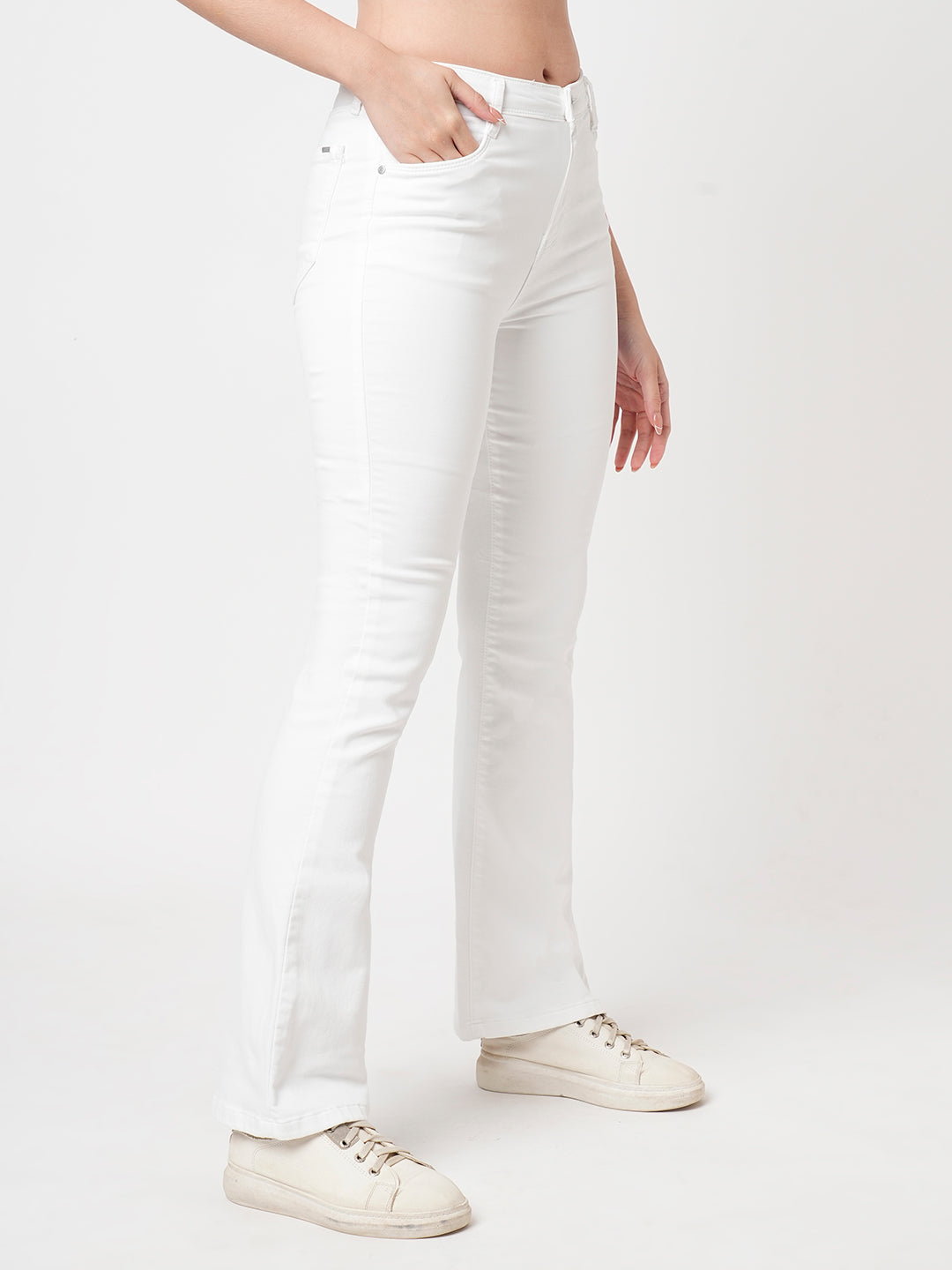 Women White High-Rise Mini Flare Jeans