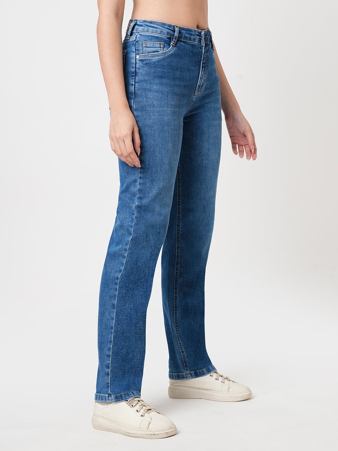 Women Blue High-Rise Relaxed Straight Fit Jeans - Main Image