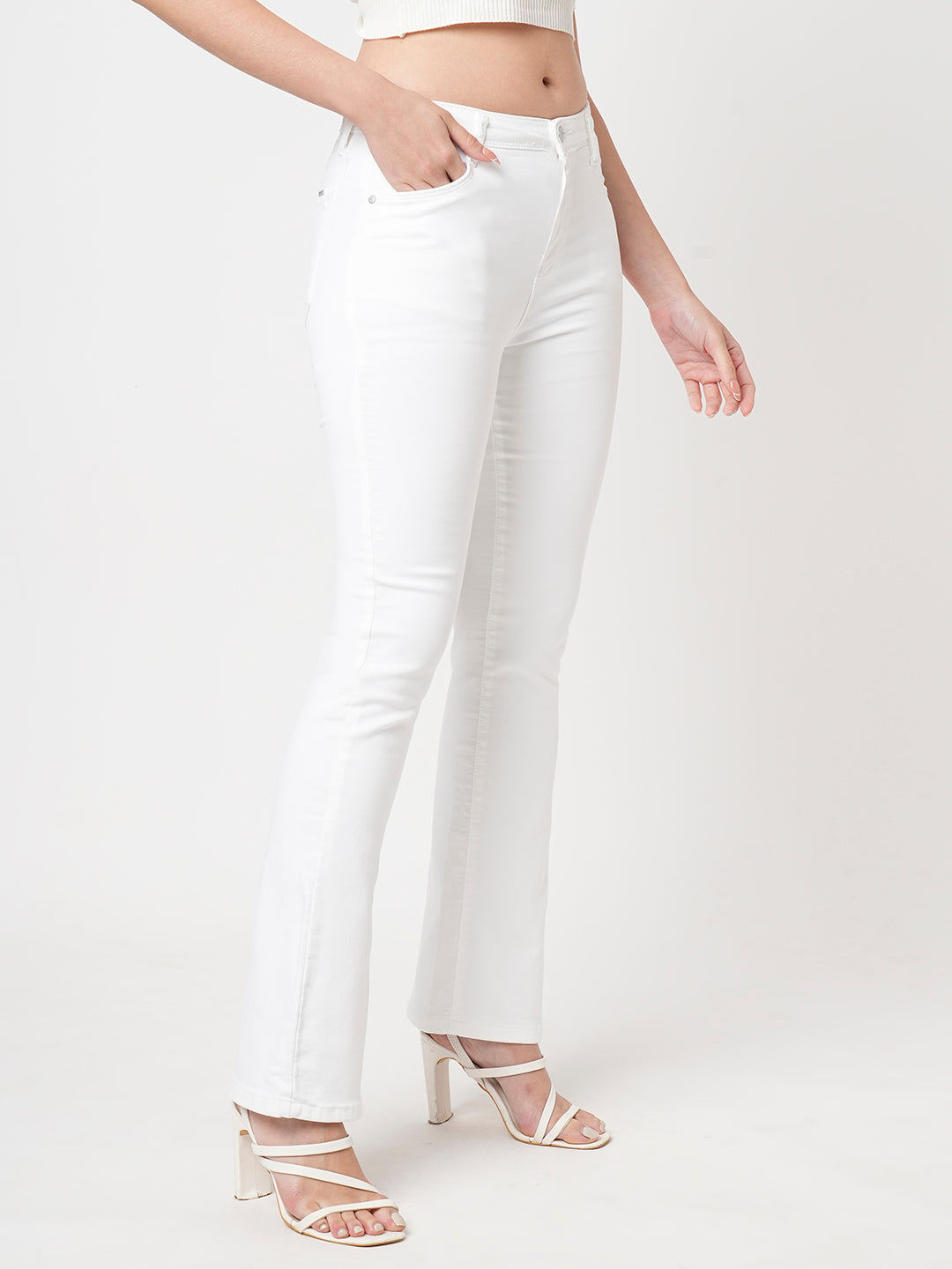 Women White High-Rise Mini Flare Jeans