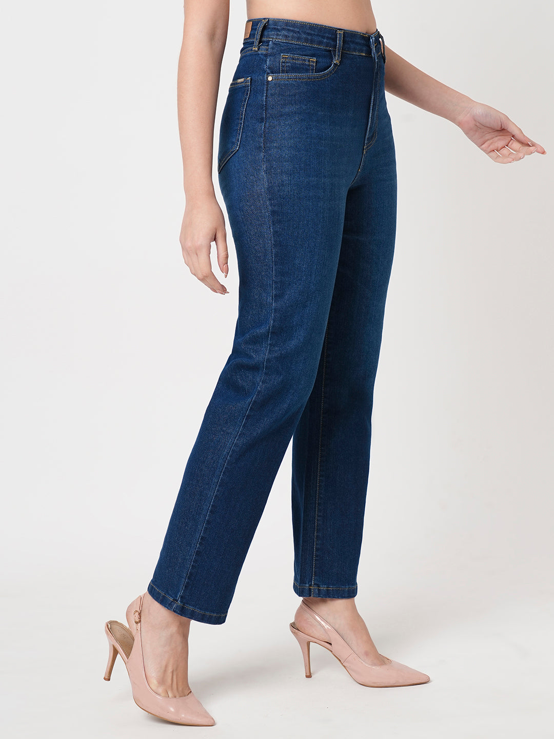 Women Blue High-Rise Loose Straight Jeans