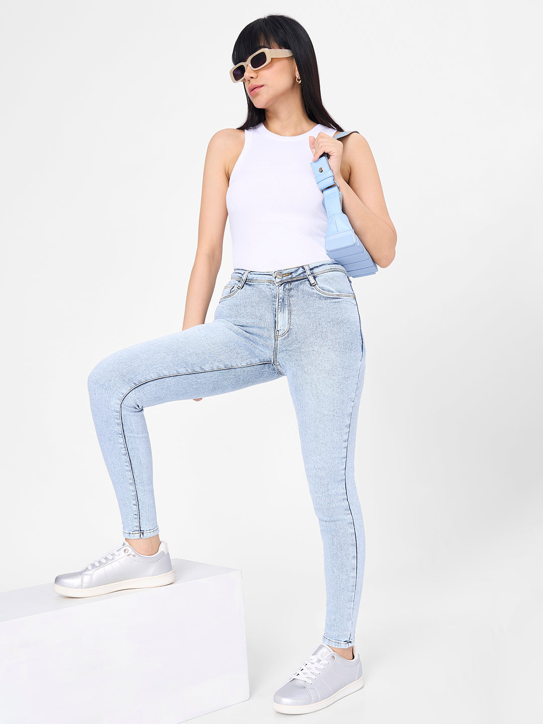 Women Light Blue High-Rise Skinny Jeans