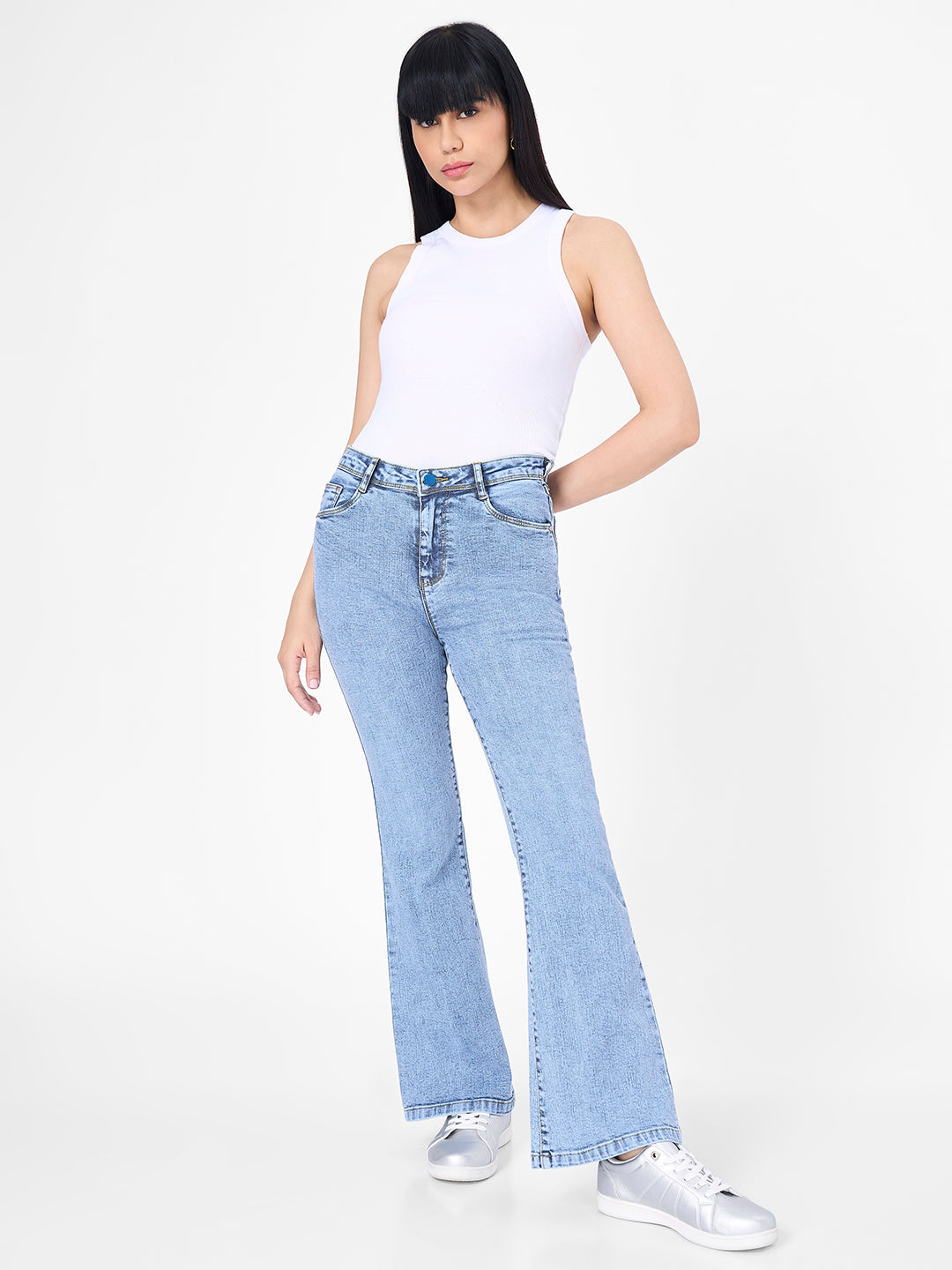 Women Blue High-Rise Flare Jeans