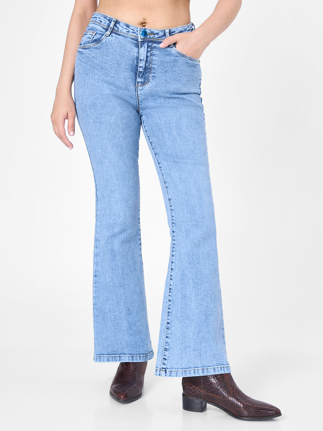 Blue High-Rise Flare Jeans