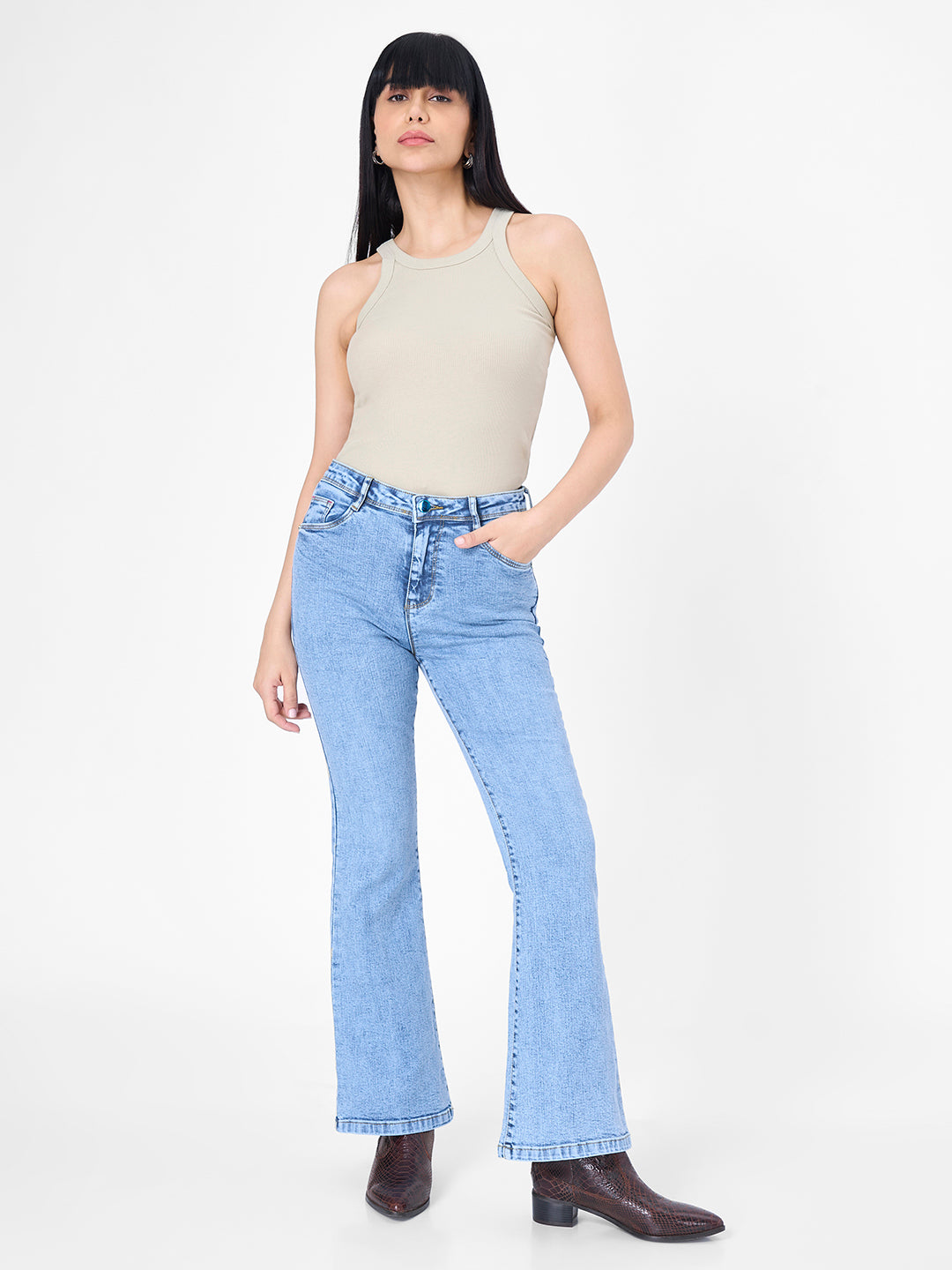 Blue High-Rise Flare Jeans
