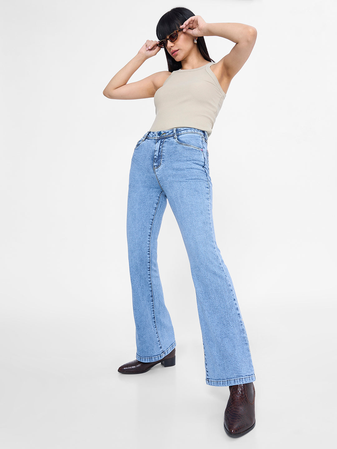 Blue High-Rise Flare Jeans