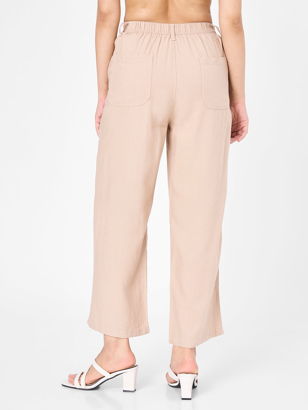 Women Oatmilk Crop Wide Leg Trousers