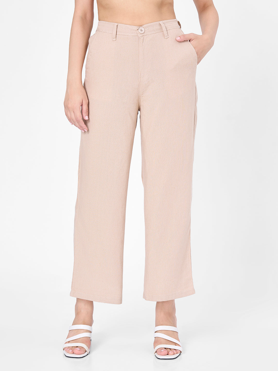 Women Oatmilk Crop Wide Leg Trousers