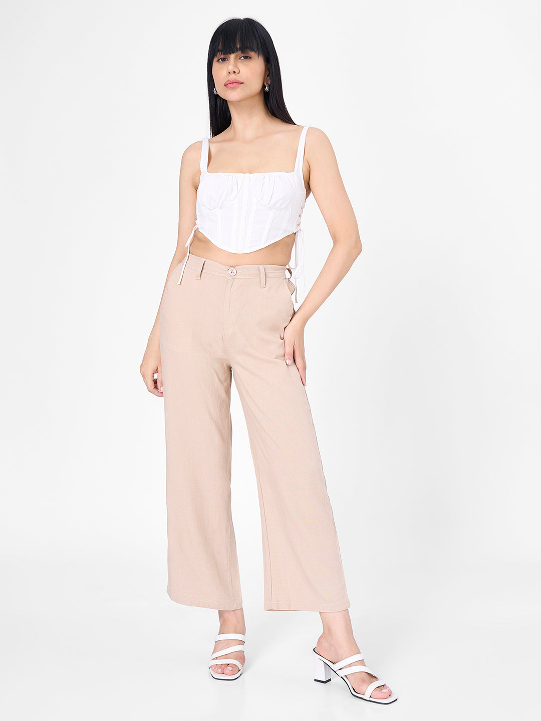 Women Oatmilk Crop Wide Leg Trousers