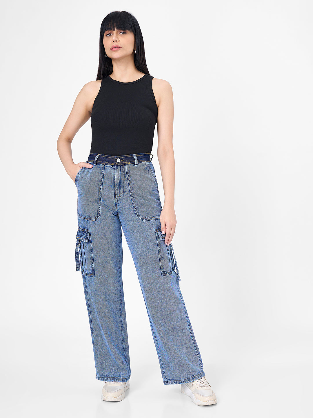 Women Blue Mid-Rise Cargo