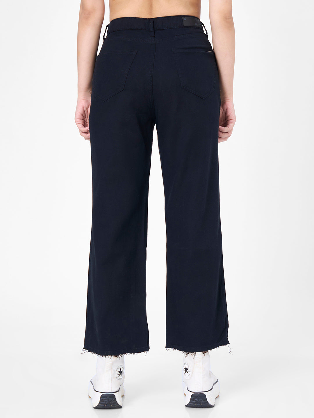 Women Black Crop Wide Leg Jeans