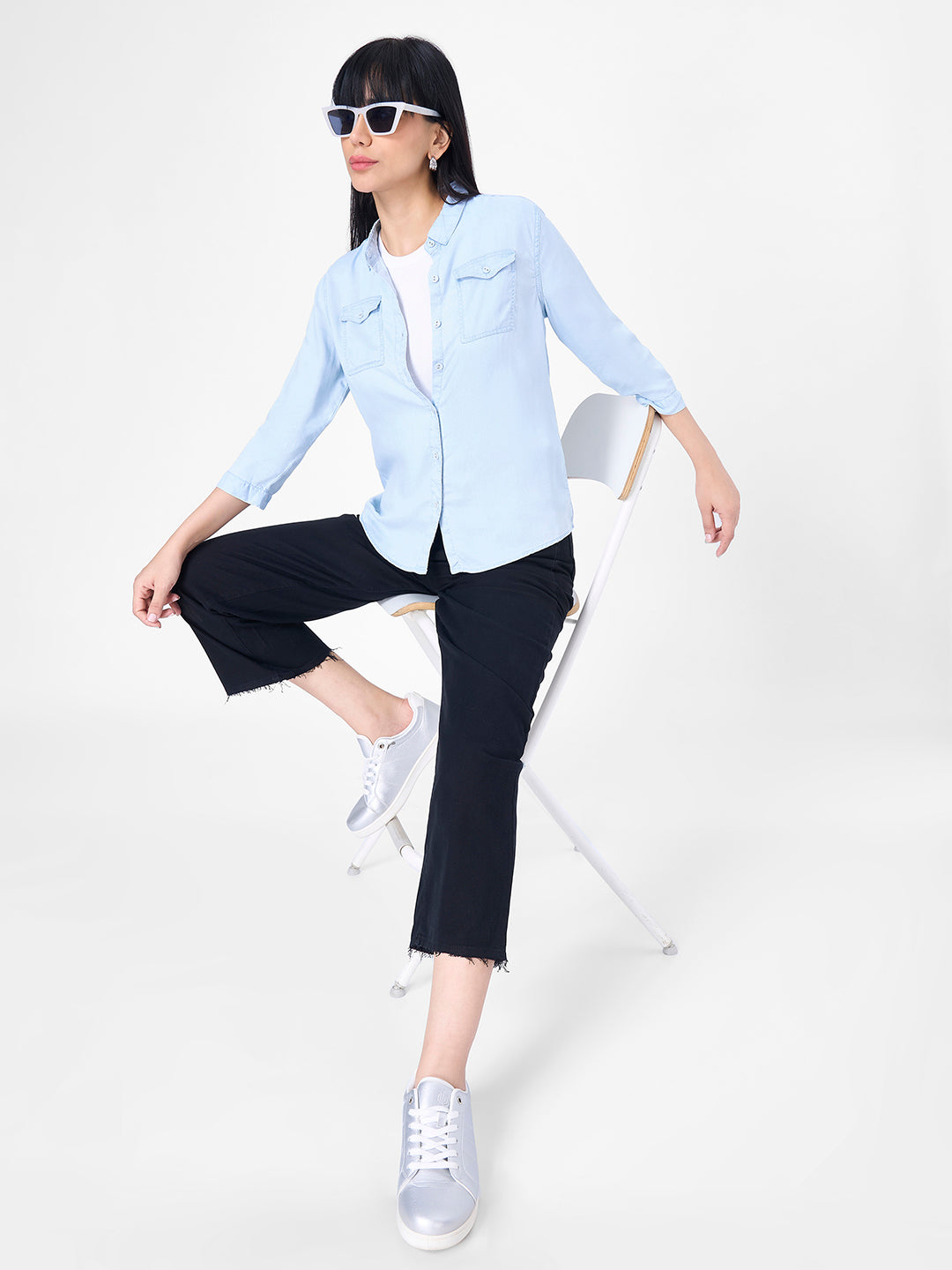 Women Light Blue Slim Shirt
