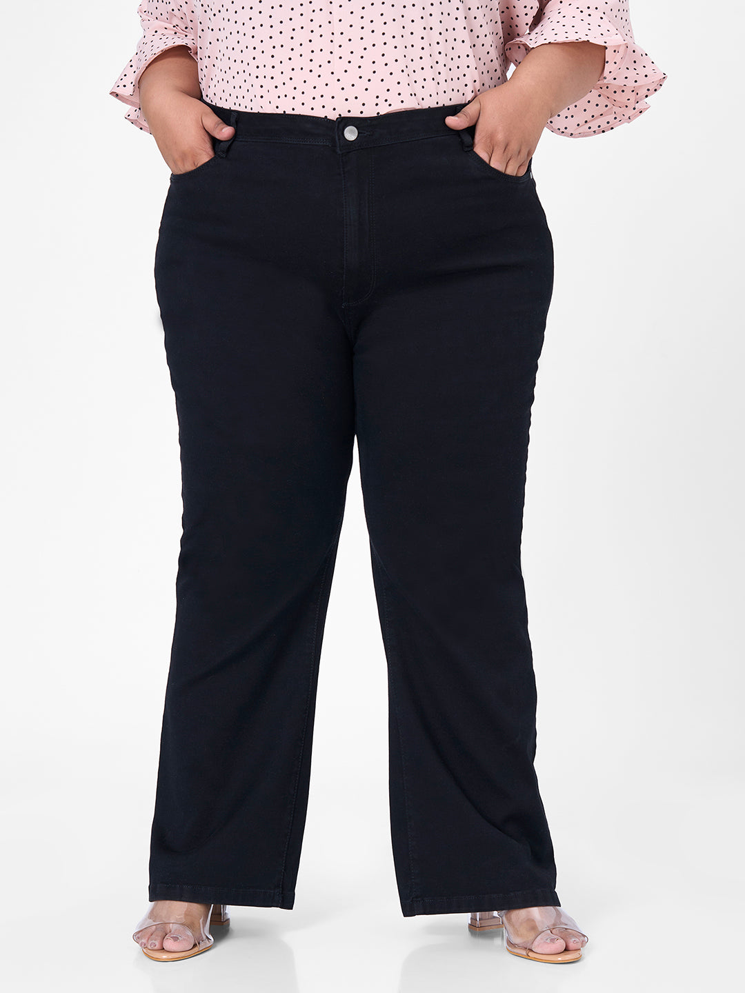 Women Black High-Rise Mini Flare Jeans