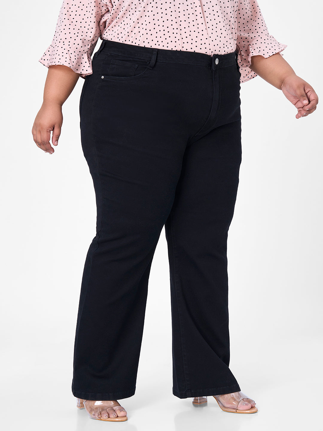 Women Black High-Rise Mini Flare Jeans