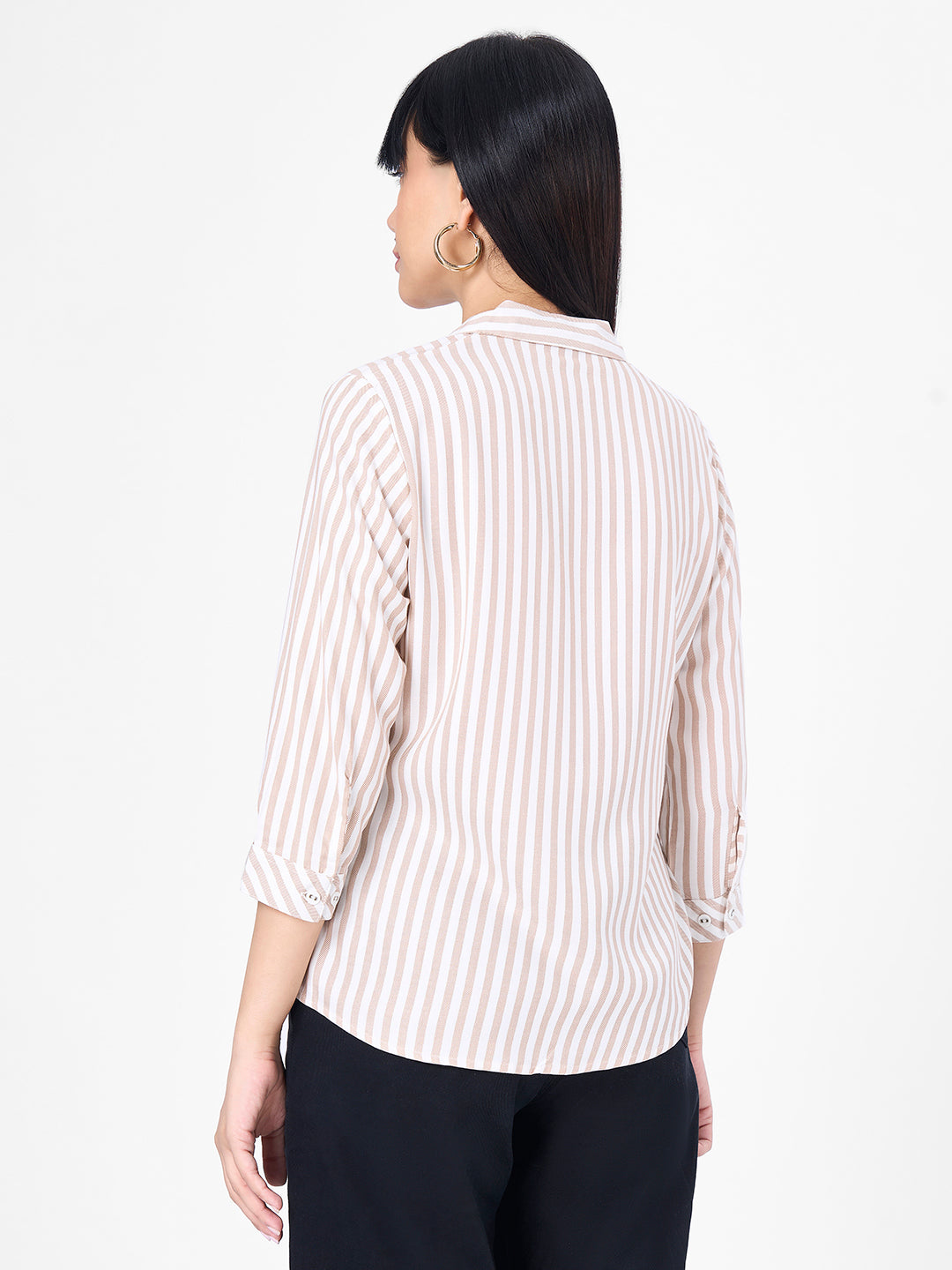 Women Beige/White Slim Shirt