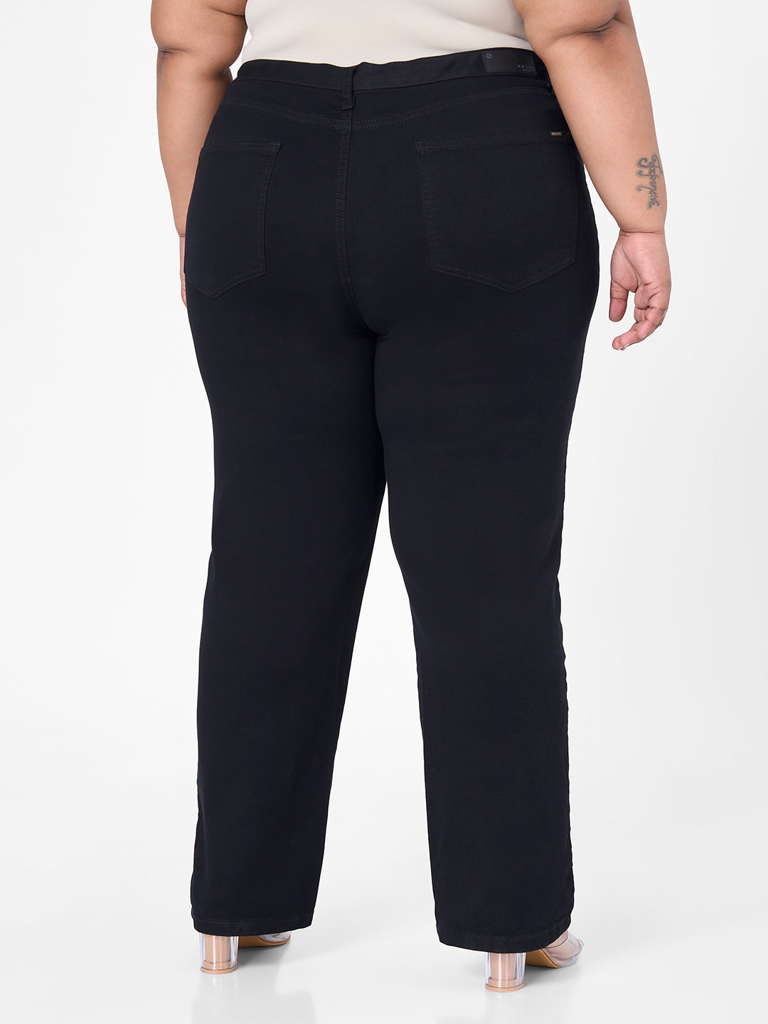 Kraus Kurve Women Black High-Rise Slim Straight Jeans