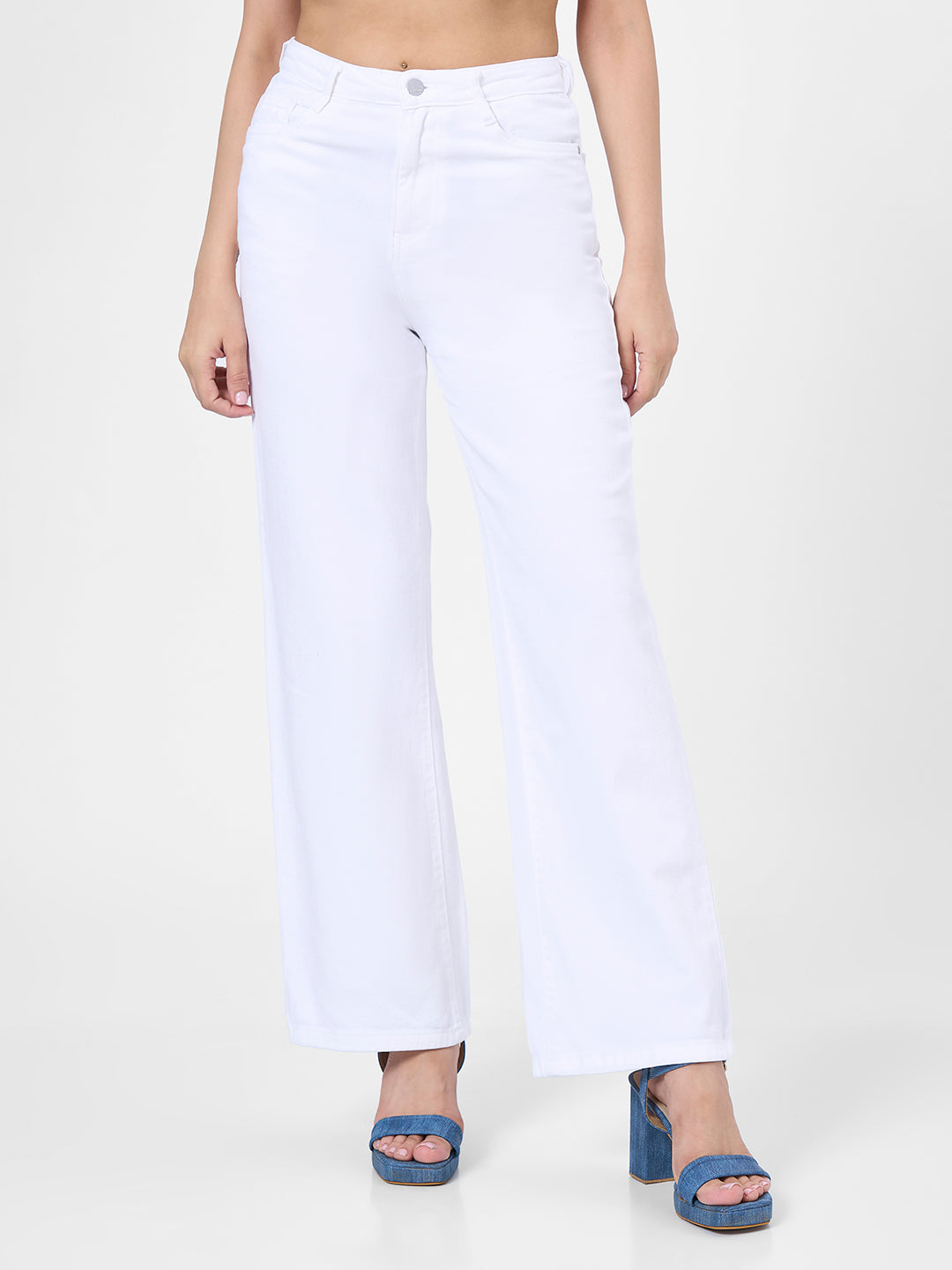 Women White High-Rise Wide Leg Jeans