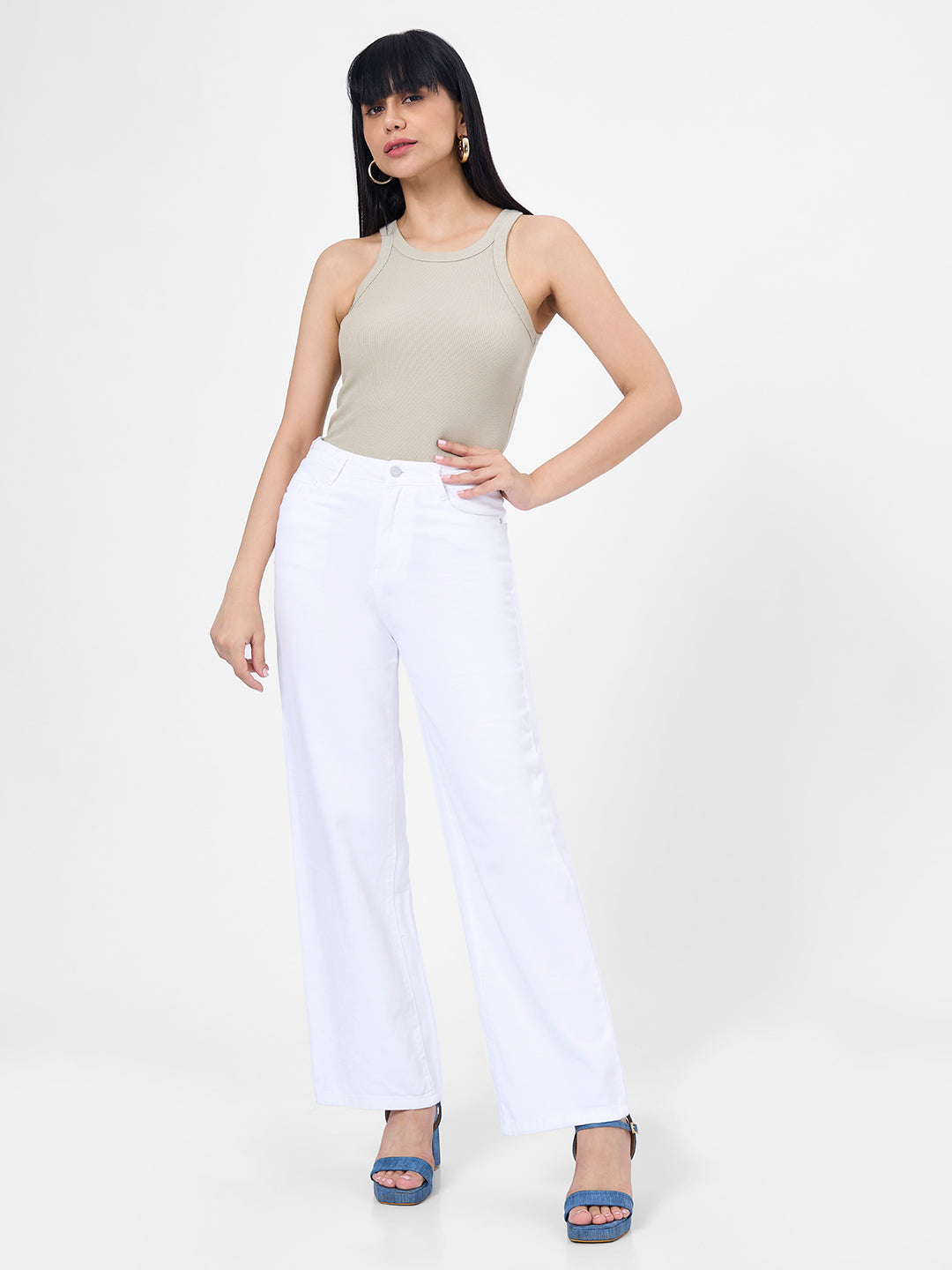 Women White High-Rise Wide Leg Jeans