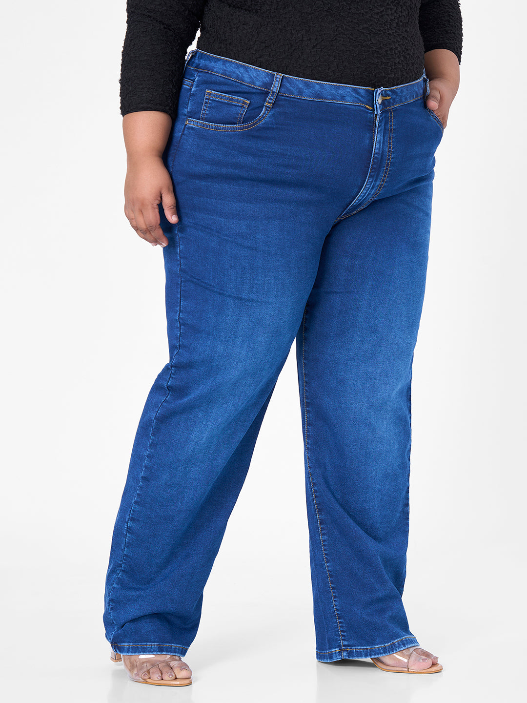 Women Blue High-Rise Slim Straight Fit Jeans