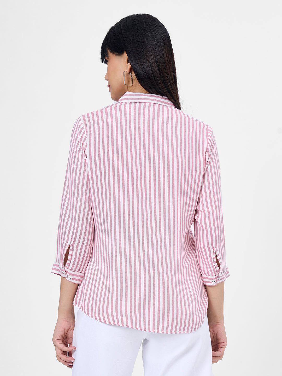 Women Dusty Pink/White Slim Shirt