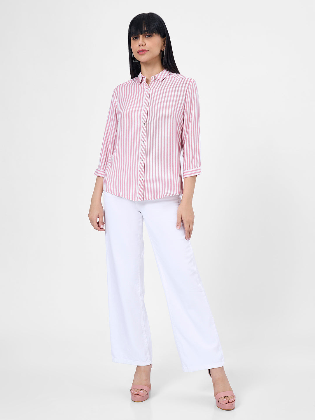 Women Dusty Pink/White Slim Shirt