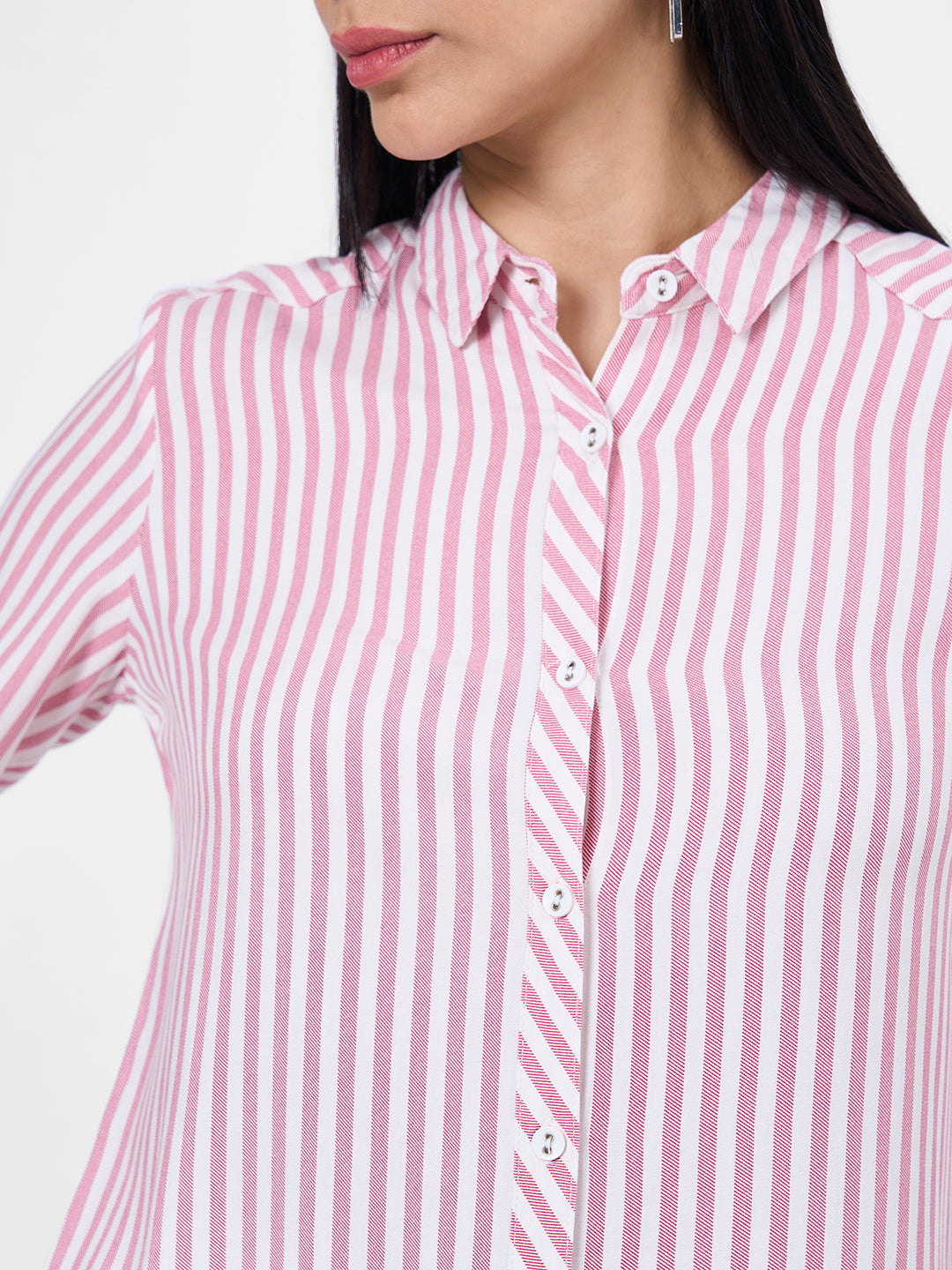 Women Dusty Pink/White Slim Shirt
