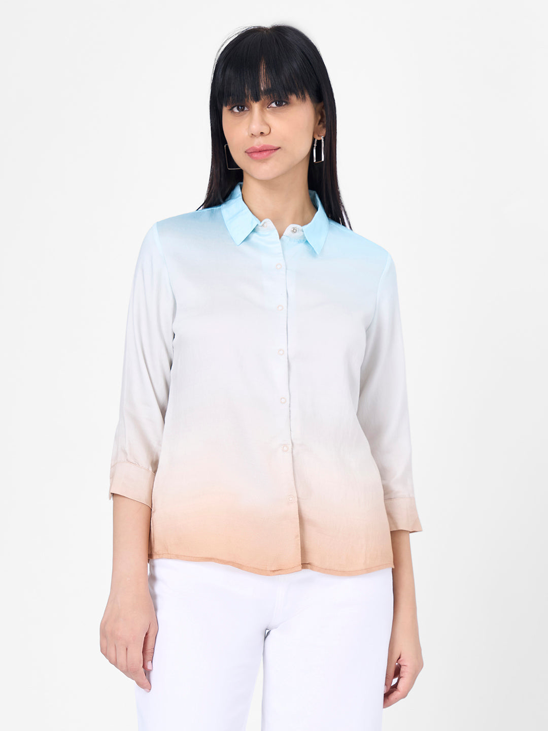 Women Sky/Brown Slim Shirt