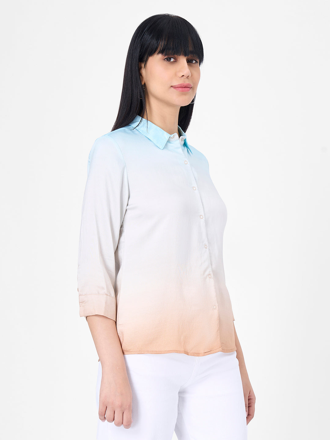 Women Sky/Brown Slim Shirt