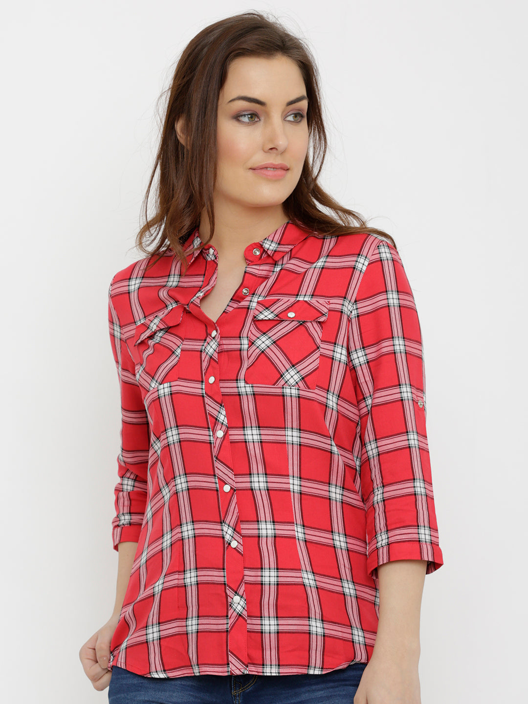 Women Red Checks Shirt