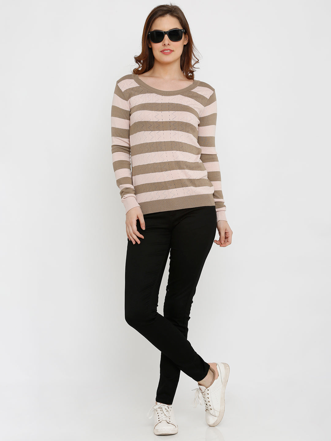 Women Pink/Khaki Flat Knit