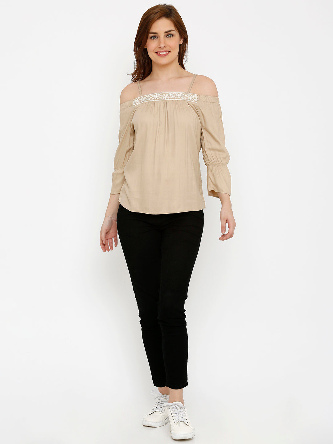 Women Beige Slim Top