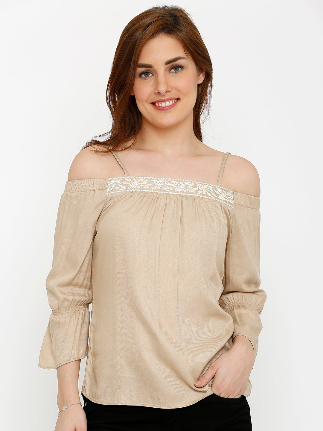 Women Beige Slim Top