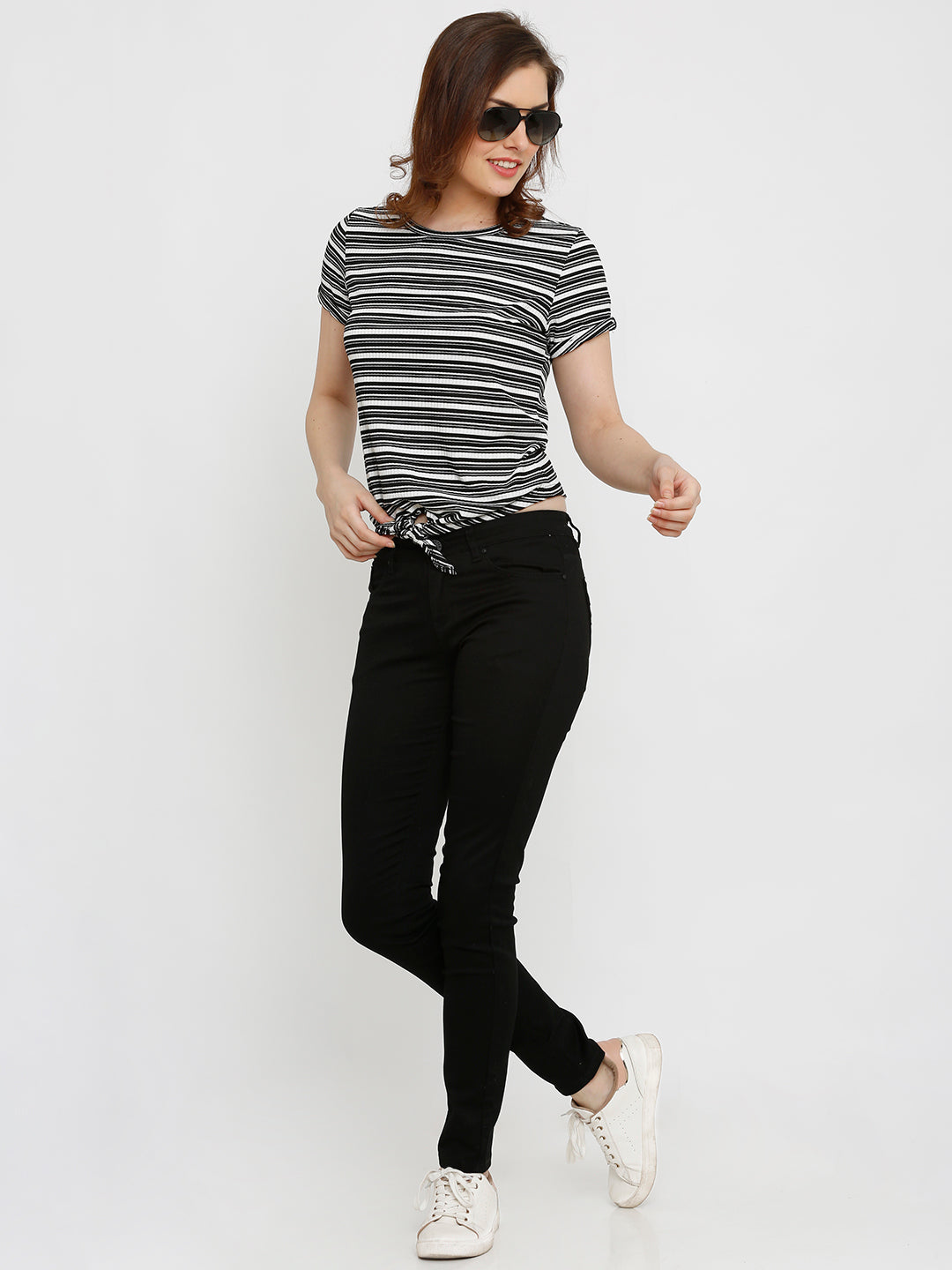 Women Black/White Rib Top