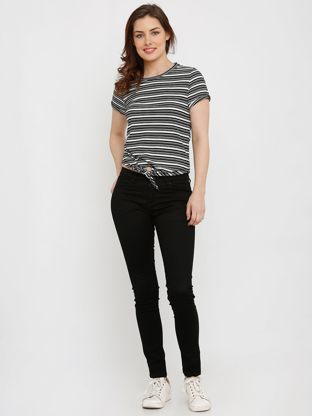 Women Black/White Rib Top