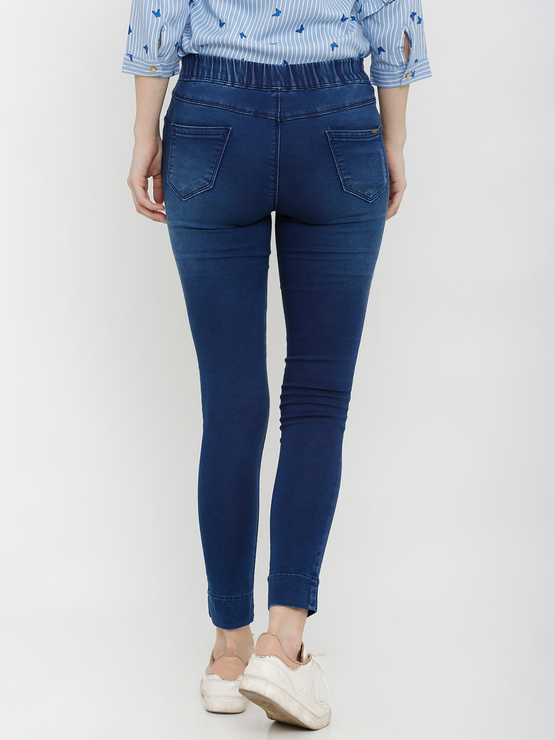 Women Blue Mid-Rise Denim Leggings