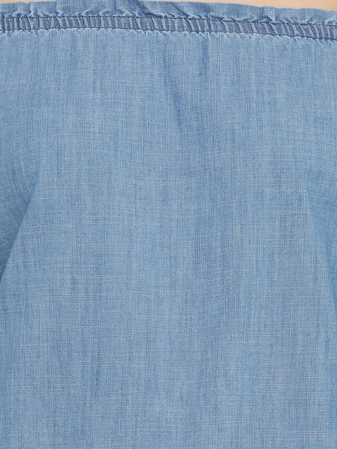 Women Blue Solid Three-Quarter Sleeves Tops