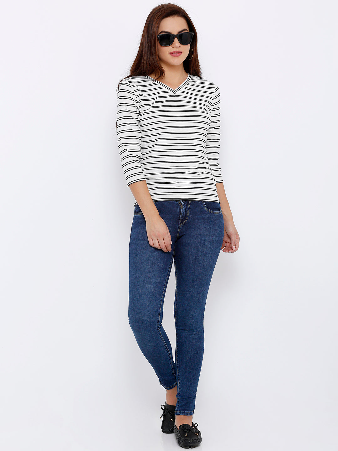 Women Black/White Stripe Top