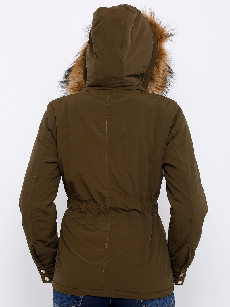 Women Olive Solid Full Length Jackets & Shrugs