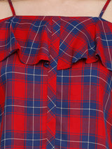 Women Red & Blue Printed Short Sleeves Tops