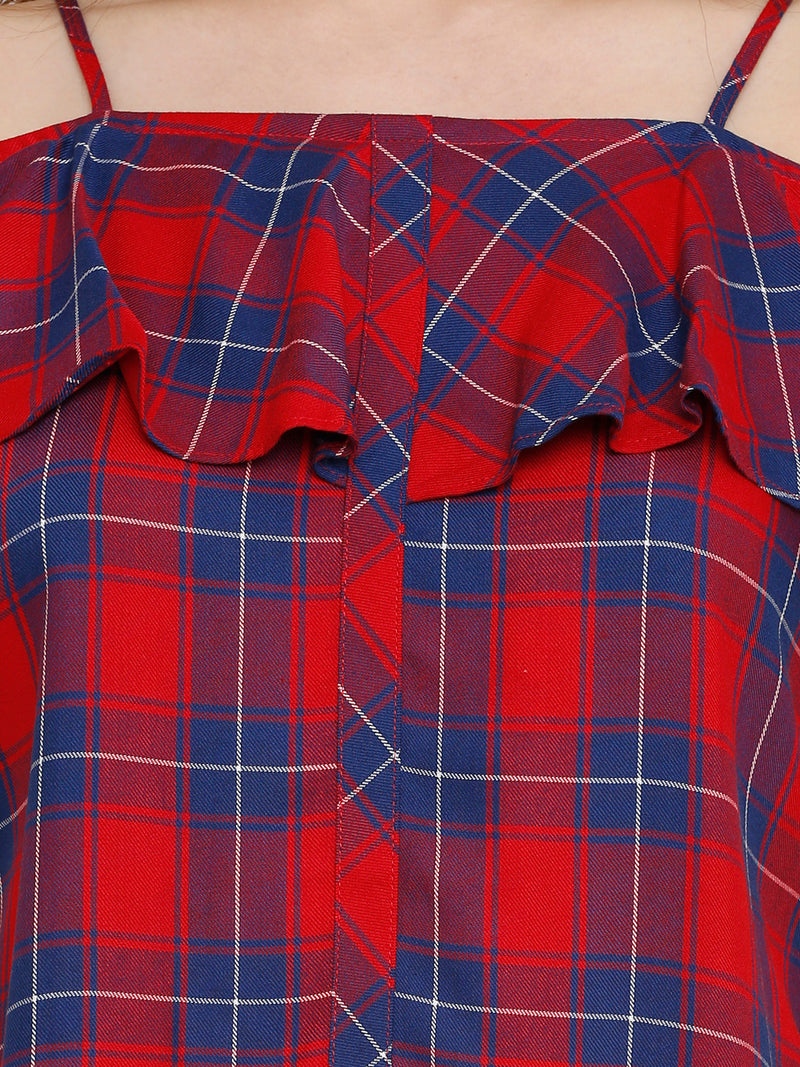 Women Red & Blue Printed Short Sleeves Tops