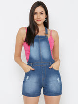 Women Blue Solid Dungarees