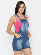Women Blue Solid Dungarees