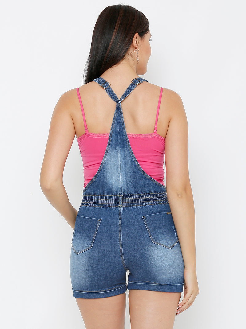 Women Blue Solid Dungarees
