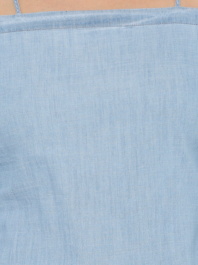 Women Light Blue Printed Three-Quarter Sleeves Tops