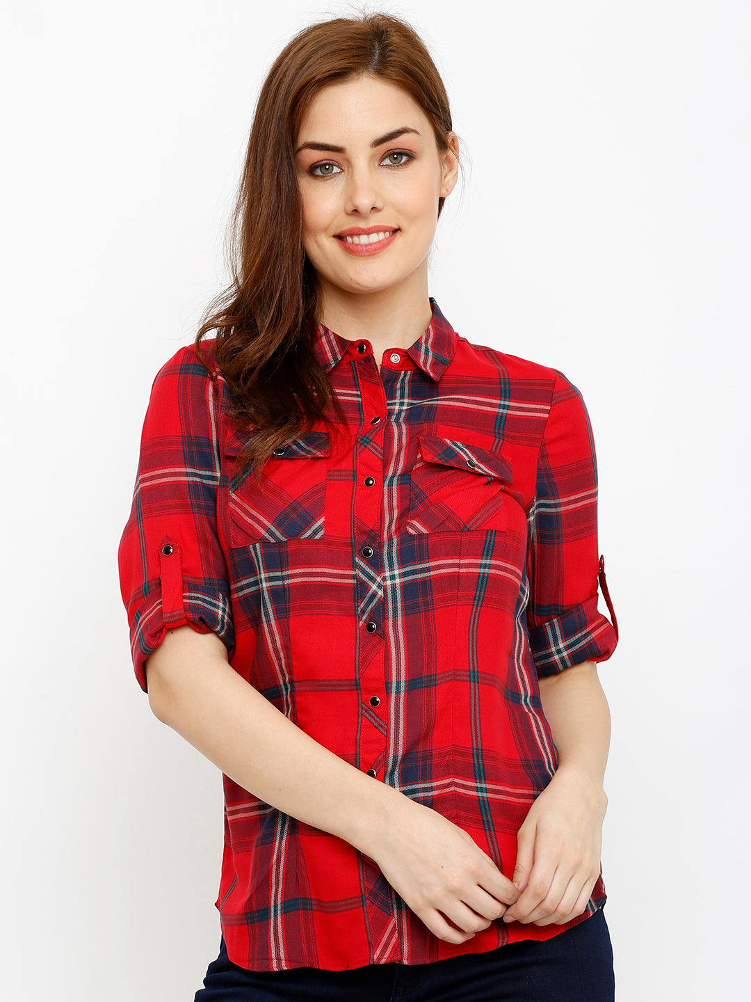 Women Red Checks Shirt