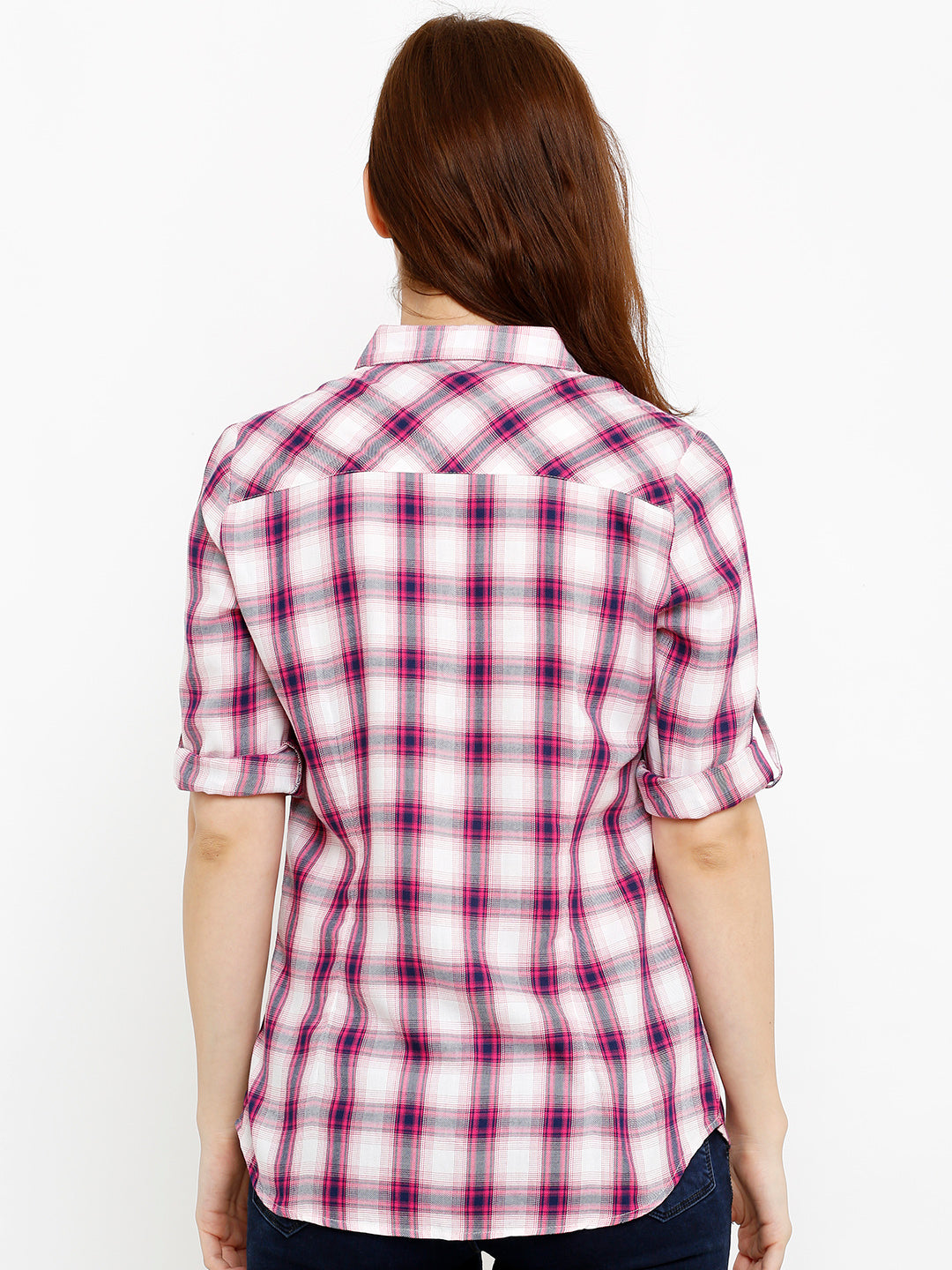Women Pink/White Checks Shirt