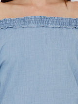 Women Light Blue Printed Short Sleeves Tops