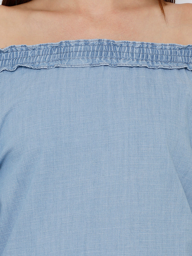 Women Light Blue Printed Short Sleeves Tops
