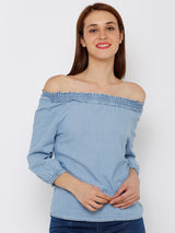 Women Light Blue Printed Short Sleeves Tops