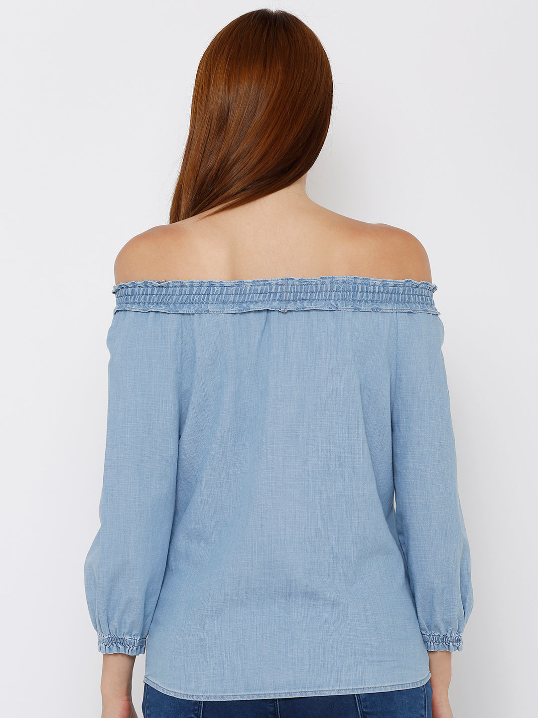 Women Light Blue Off Shoulder Top