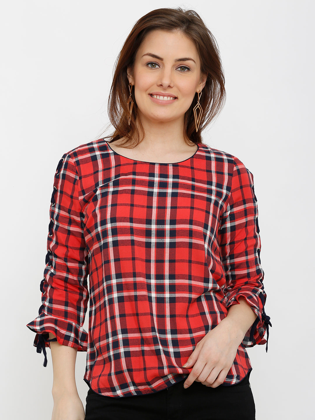 Women Red Checks Top